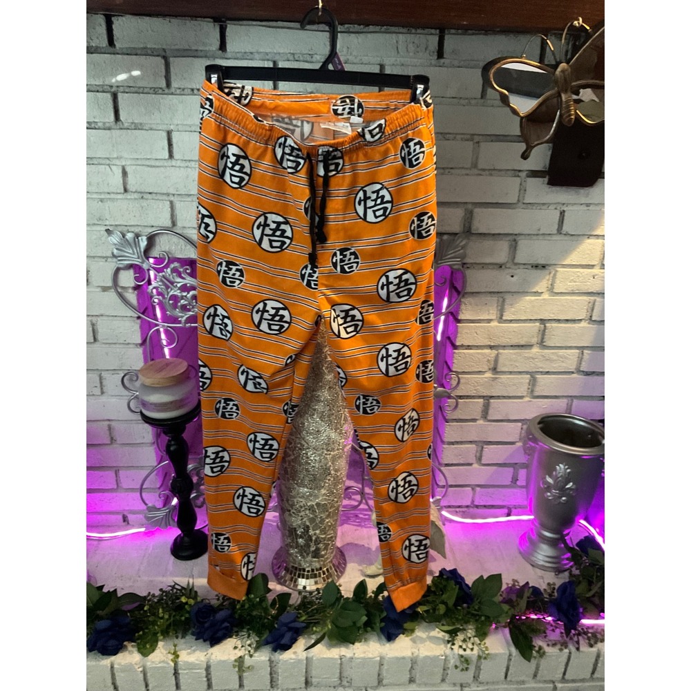 Dragon Ball Z Goku Kanji Sleep Pants Orange Striped Anime Pajama Joggers Medium